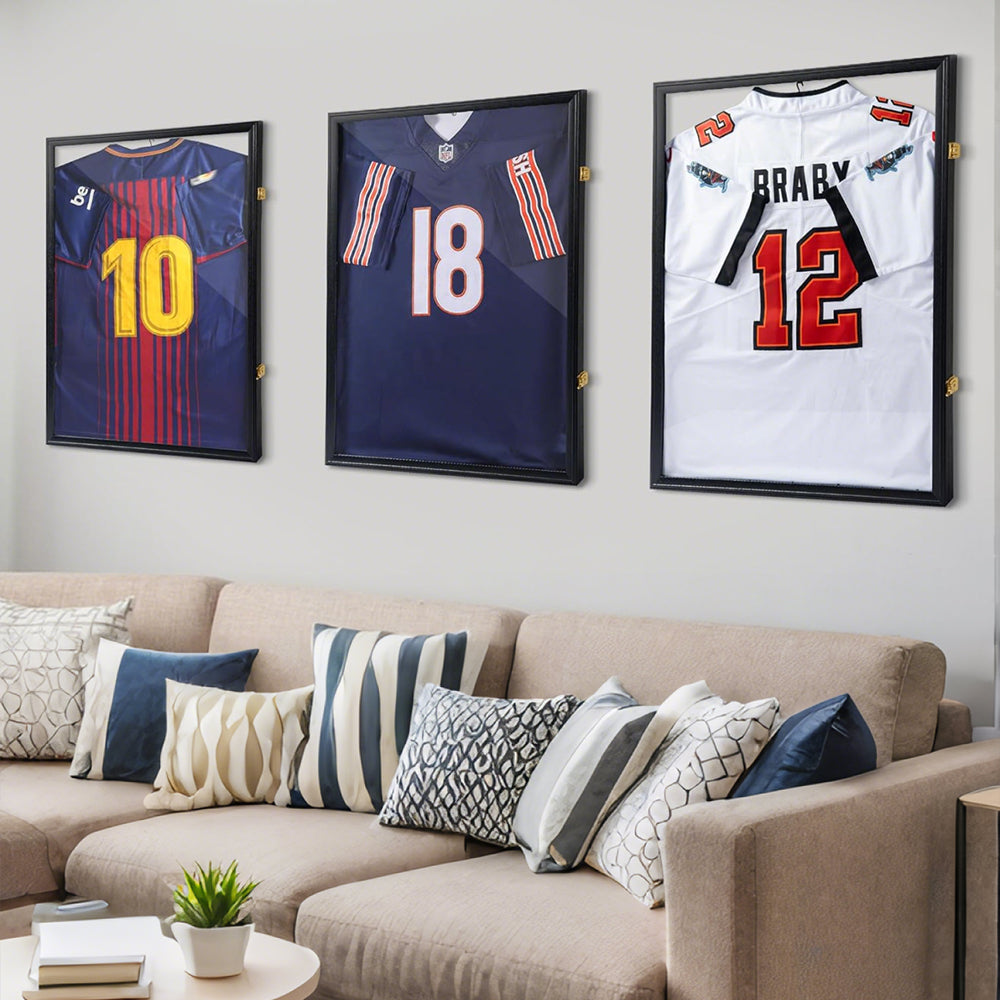 Large Jersey Display Frame Clear Jersey Showcase Box Wall Mounted Lockable Cabinet with 98% UV Protection Acrylic and Hanger for Sports Shirts 90x70cm