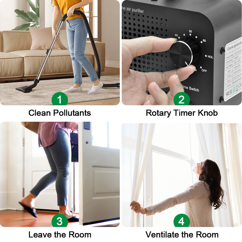 100W 0zone Generator 100000mg/h High Output Capacity O3 Air Purifier Ozone Machine with Adjustable Timer Odor Removal for Home Office Pet Smoke Black