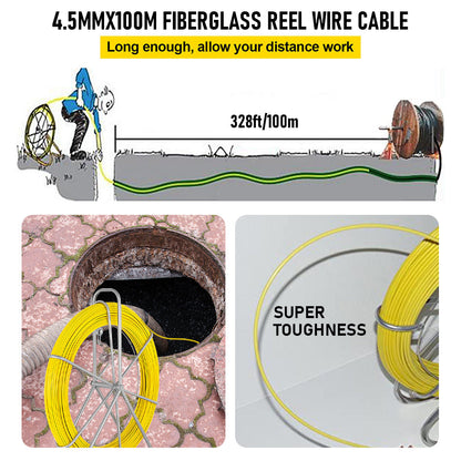 Alston 4.5mm 100M Fish Tape Fiberglass Rodder with Steel Reel Cage Cable Duct Rodder Snake Copper trace Wire Telstra NBN Tool Non-Conduct