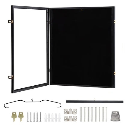 Large Jersey Display Frame Clear Jersey Showcase Box Wall Mounted Lockable Cabinet with 98% UV Protection Acrylic and Hanger for Sports Shirts 90x70cm
