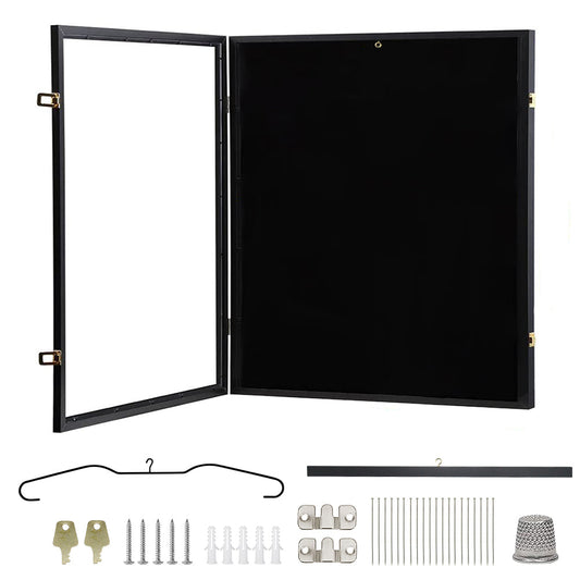 Large Jersey Display Frame Clear Jersey Showcase Box Wall Mounted Lockable Cabinet with 98% UV Protection Acrylic and Hanger for Sports Shirts 90x70cm