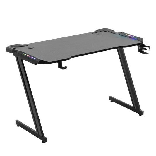 ALSTON 120cm Large Gaming Desk Computer Desk Z-Frame Racer Table with RGB Lights Cup Holder and Headphone Hook for Home Office Gaming Setup 120x60x73cm