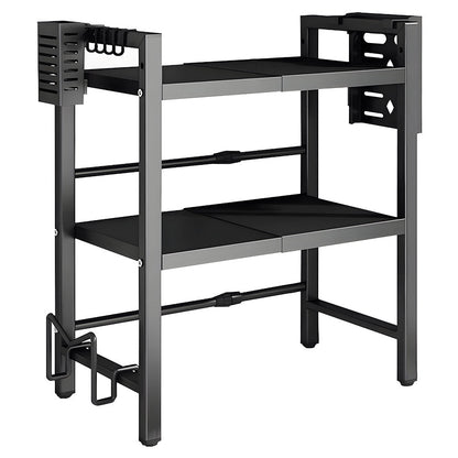 3-Tier Microwave Stand Oven Rack Height Adjustable and Extendable Stainless Steel Kitchen Storage Shelf With 6 Hook Over the Kitchen Counter Max Load 75Kgs