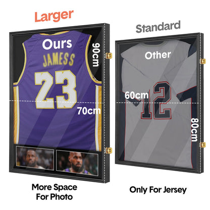 Large Jersey Display Frame Clear Jersey Showcase Box Wall Mounted Lockable Cabinet with 98% UV Protection Acrylic and Hanger for Sports Shirts 90x70cm