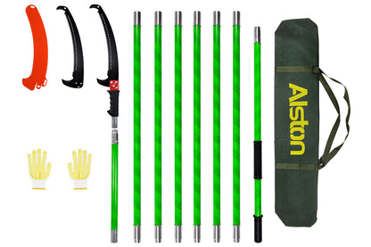 Alston 8M Extendable Manual Pole Pruner Tree Trimmer High Branch Saw Shearing Loppers Hand Portable With Storage Bag and 2 Saw Blades Portable Pruning Cutter
