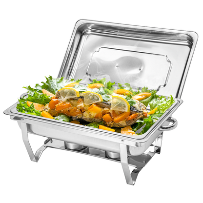 Alston 9Lx1 Food Buffet Warmer Pan Bain Marie Bow Chafing Dish Insulated Stainless Steel Stackable Tray Catering Food Server Set with Lid Party Banquet Dining