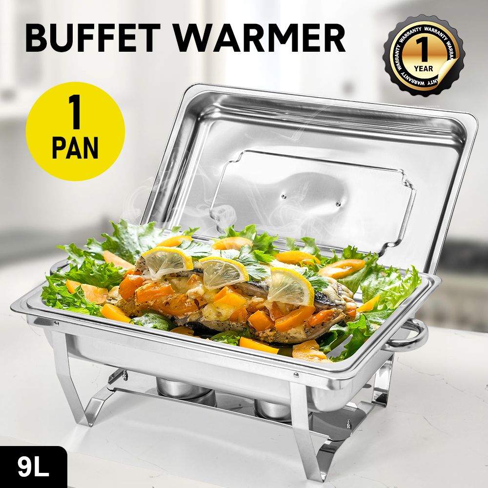 Alston 9Lx1 Food Buffet Warmer Pan Bain Marie Bow Chafing Dish Insulated Stainless Steel Stackable Tray Catering Food Server Set with Lid Party Banquet Dining
