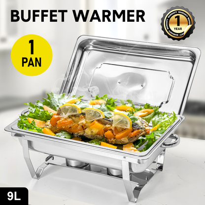 Alston 9Lx1 Food Buffet Warmer Pan Bain Marie Bow Chafing Dish Insulated Stainless Steel Stackable Tray Catering Food Server Set with Lid Party Banquet Dining