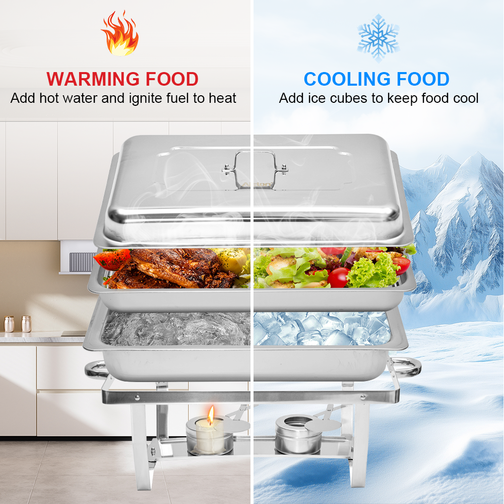 Alston 9Lx1 Food Buffet Warmer Pan Bain Marie Bow Chafing Dish Insulated Stainless Steel Stackable Tray Catering Food Server Set with Lid Party Banquet Dining