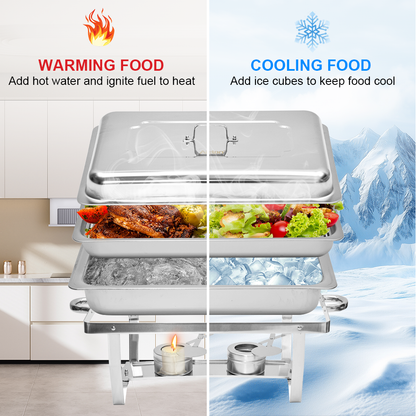 Alston 9Lx1 Food Buffet Warmer Pan Bain Marie Bow Chafing Dish Insulated Stainless Steel Stackable Tray Catering Food Server Set with Lid Party Banquet Dining