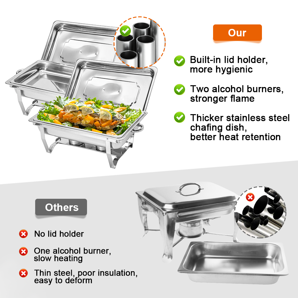 Alston 9Lx1 Food Buffet Warmer Pan Bain Marie Bow Chafing Dish Insulated Stainless Steel Stackable Tray Catering Food Server Set with Lid Party Banquet Dining