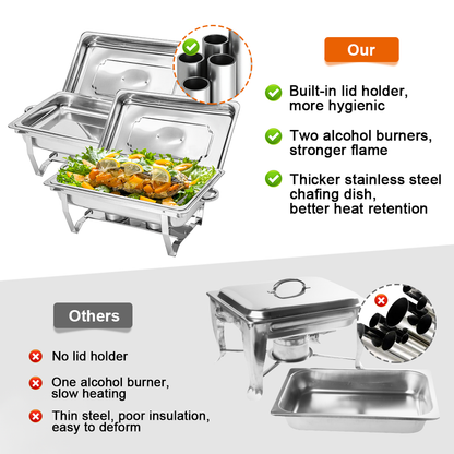 Alston 9Lx1 Food Buffet Warmer Pan Bain Marie Bow Chafing Dish Insulated Stainless Steel Stackable Tray Catering Food Server Set with Lid Party Banquet Dining