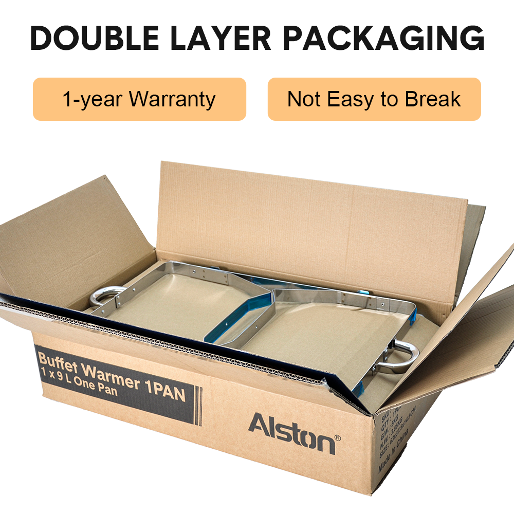 Alston 9Lx1 Food Buffet Warmer Pan Bain Marie Bow Chafing Dish Insulated Stainless Steel Stackable Tray Catering Food Server Set with Lid Party Banquet Dining