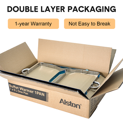 Alston 9Lx1 Food Buffet Warmer Pan Bain Marie Bow Chafing Dish Insulated Stainless Steel Stackable Tray Catering Food Server Set with Lid Party Banquet Dining