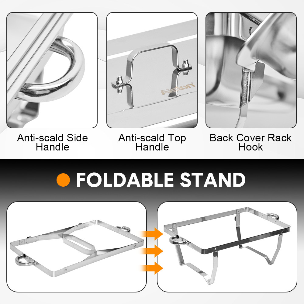 Alston 9Lx1 Food Buffet Warmer Pan Bain Marie Bow Chafing Dish Insulated Stainless Steel Stackable Tray Catering Food Server Set with Lid Party Banquet Dining