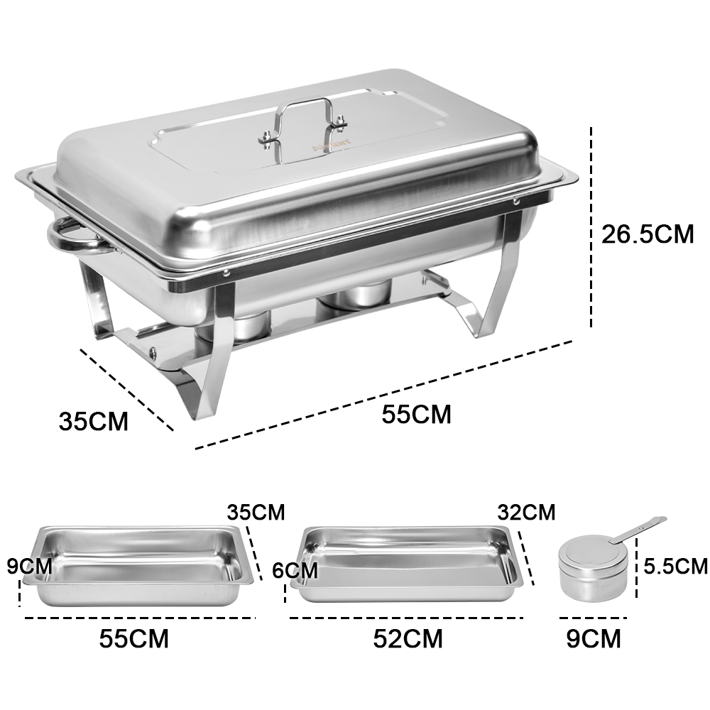 Alston 9Lx1 Food Buffet Warmer Pan Bain Marie Bow Chafing Dish Insulated Stainless Steel Stackable Tray Catering Food Server Set with Lid Party Banquet Dining