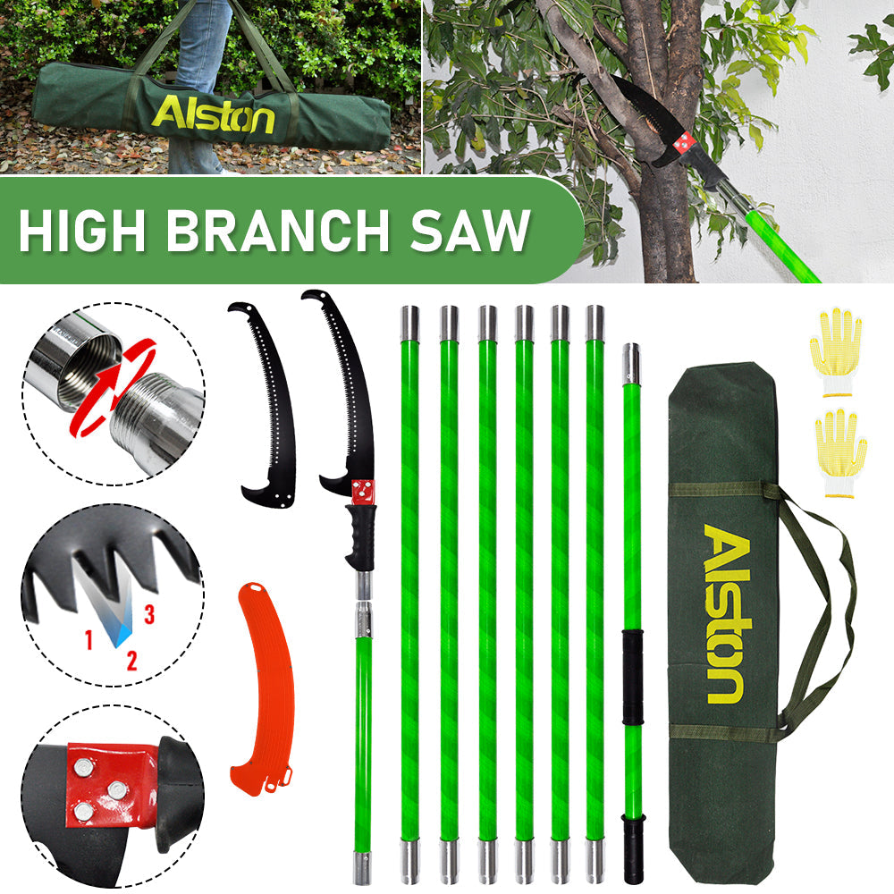 Alston 8M Extendable Manual Pole Pruner Tree Trimmer High Branch Saw Shearing Loppers Hand Portable With Storage Bag and 2 Saw Blades Portable Pruning Cutter