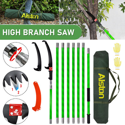 Alston 8M Extendable Manual Pole Pruner Tree Trimmer High Branch Saw Shearing Loppers Hand Portable With Storage Bag and 2 Saw Blades Portable Pruning Cutter