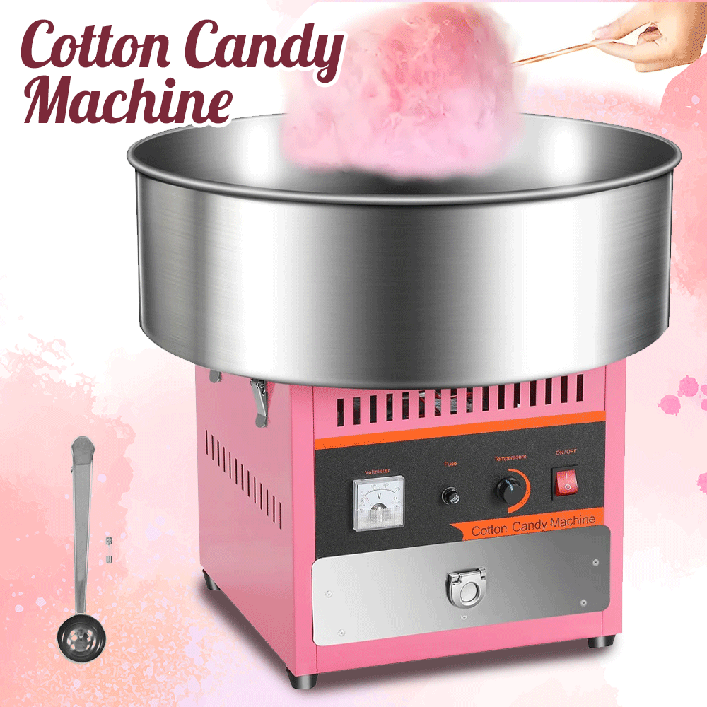 Alston 1000W Commercial Electric Cotton Candy Machine Sugar Fairy Floss Maker For Family Party with Stainless Steel Bowl Storage Drawer Pink Color