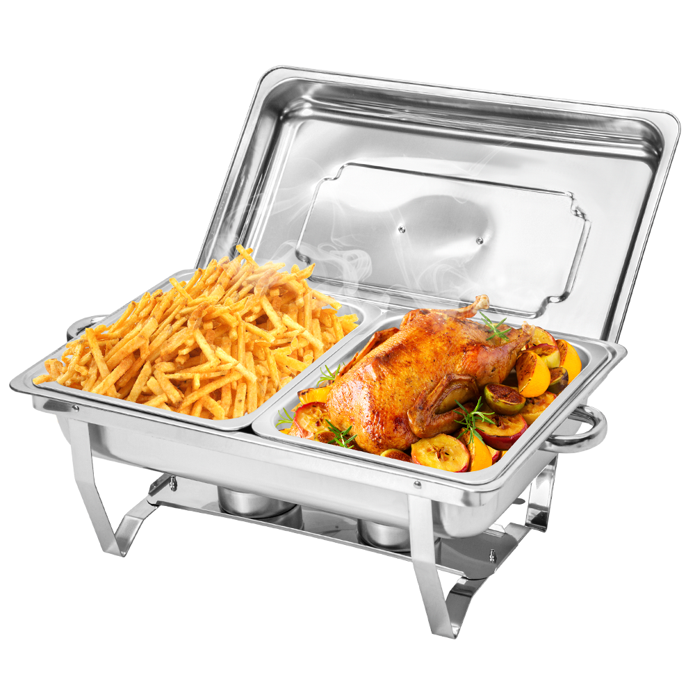 Alston 9L 4.5x2 Bain Marie Bow Food Buffet Warmer Pan Chafing Dish Stainless Steel Catering Warmer Set with Trays Lid Fuel Holder Party Banquet Dining
