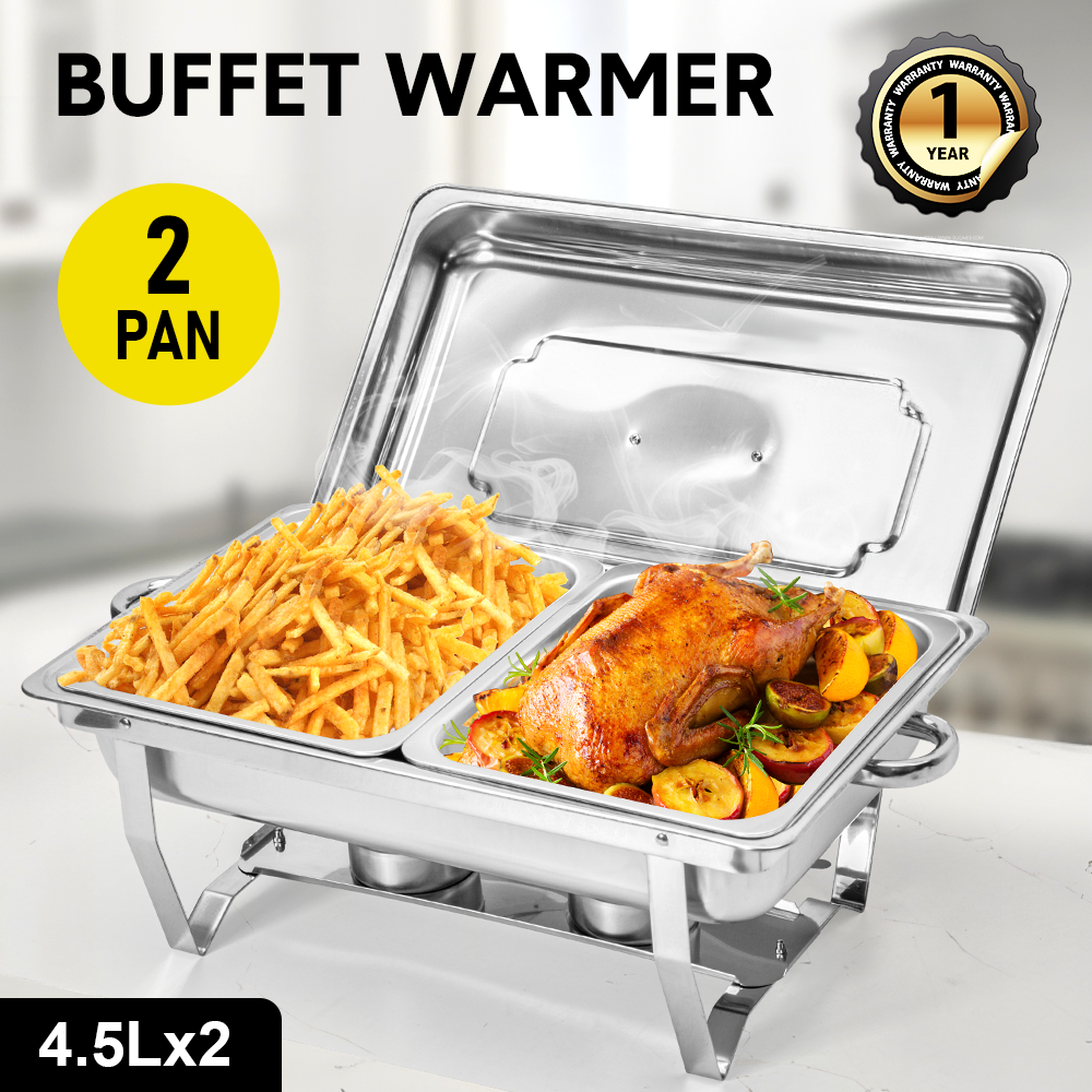 Alston 9L 4.5x2 Bain Marie Bow Food Buffet Warmer Pan Chafing Dish Stainless Steel Catering Warmer Set with Trays Lid Fuel Holder Party Banquet Dining