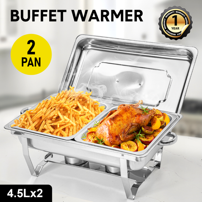 Alston 9L 4.5x2 Bain Marie Bow Food Buffet Warmer Pan Chafing Dish Stainless Steel Catering Warmer Set with Trays Lid Fuel Holder Party Banquet Dining
