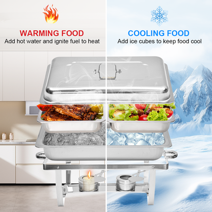 Alston 9L 4.5x2 Bain Marie Bow Food Buffet Warmer Pan Chafing Dish Stainless Steel Catering Warmer Set with Trays Lid Fuel Holder Party Banquet Dining