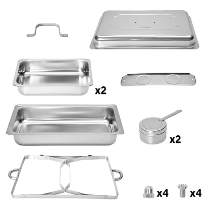 Alston 9L 4.5x2 Bain Marie Bow Food Buffet Warmer Pan Chafing Dish Stainless Steel Catering Warmer Set with Trays Lid Fuel Holder Party Banquet Dining