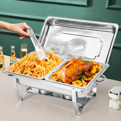 Alston 9L 4.5x2 Bain Marie Bow Food Buffet Warmer Pan Chafing Dish Stainless Steel Catering Warmer Set with Trays Lid Fuel Holder Party Banquet Dining