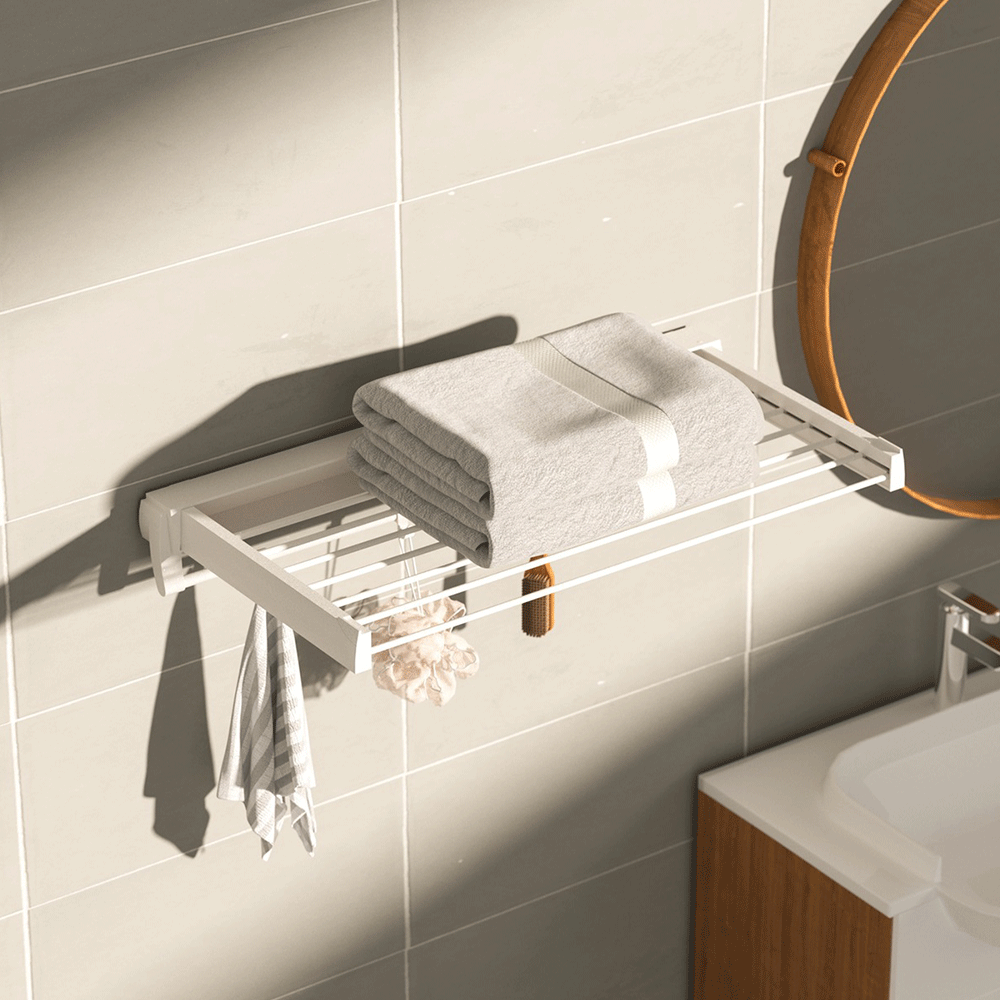 Alston Wall Mounted Drying Rack Black Clothes Airer Space Saver Folding Dryer Bearing Capacity 12KG Foldable Rail With Hooks Indoor Outdoor Balcony Laundry