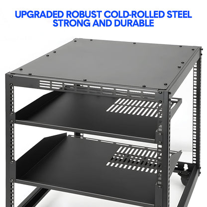 Alston 12U Server Rack Open Frame Free Standing or Wall Mountable 4-Post AV Rack  Strong Loading Capacity with Lockable Anti-skip Casters for IT Network