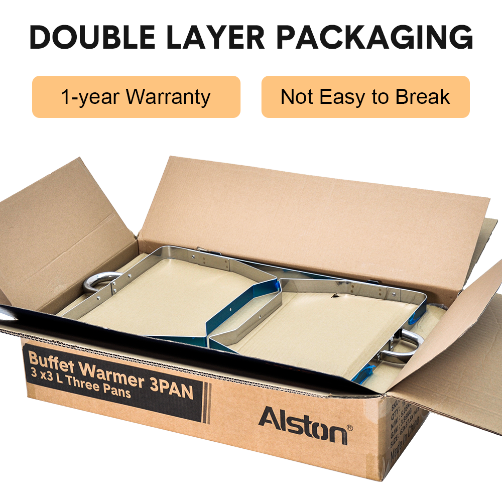 Alston 9L 3x3L Bain Marie Bow Food Buffet Warmer Pan Chafing Dish Stainless Steel Catering Warmer Set with Trays Lid Fuel Holder Party Banquet Dining