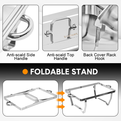 Alston 9L 3x3L Bain Marie Bow Food Buffet Warmer Pan Chafing Dish Stainless Steel Catering Warmer Set with Trays Lid Fuel Holder Party Banquet Dining