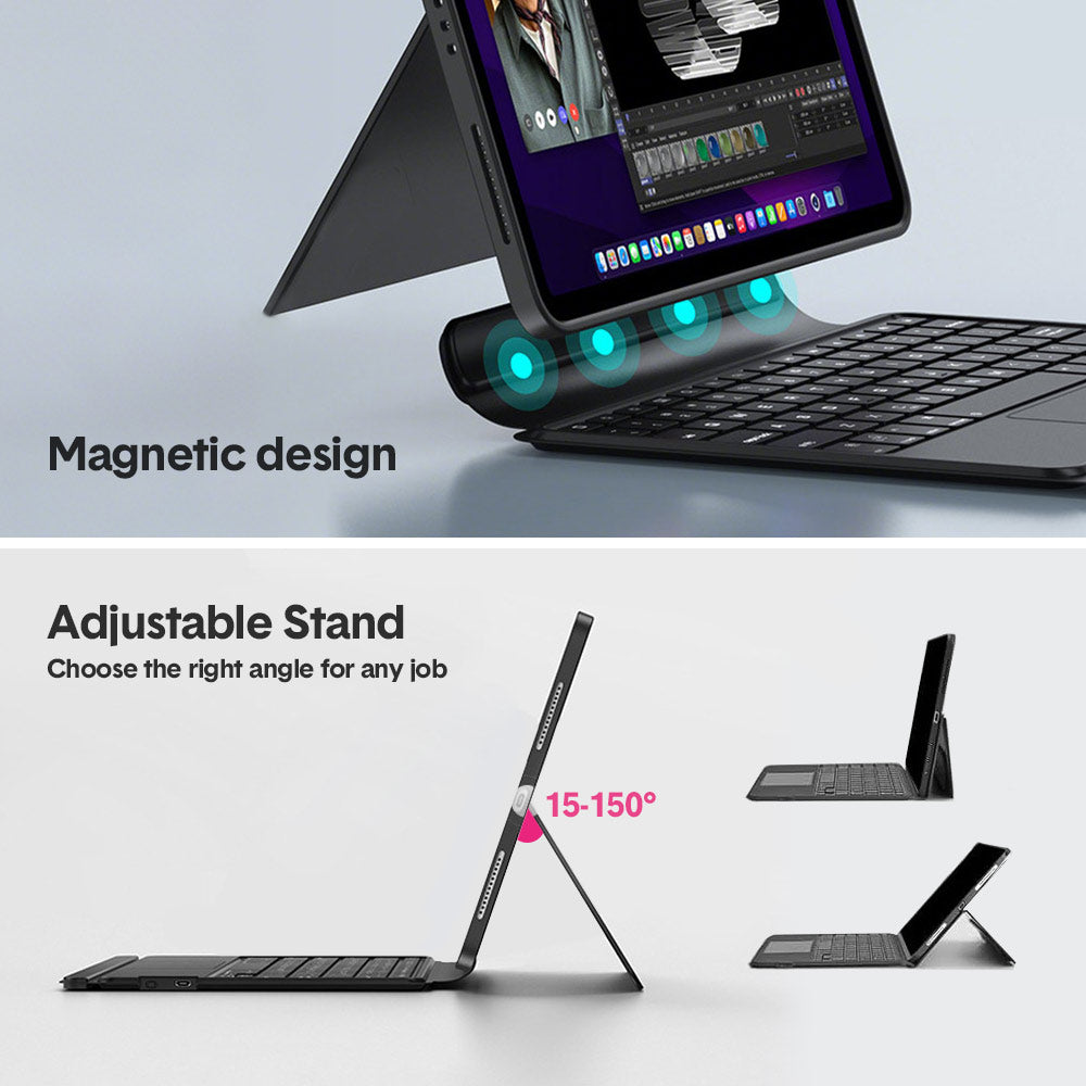 iPad Pro Air11 Inch Case with Keyboard Light Weight Keyboard Case with Built-in Battery Easy-Set Magnetic Stand Removable Protective Case Black