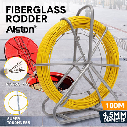 Alston 4.5mm 100M Fish Tape Fiberglass Rodder with Steel Reel Cage Cable Duct Rodder Snake Copper trace Wire Telstra NBN Tool Non-Conduct