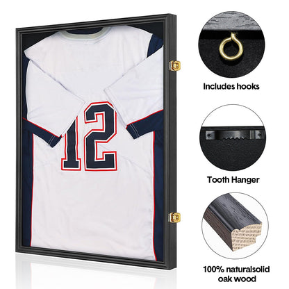 Large Jersey Display Frame Clear Jersey Showcase Box Wall Mounted Lockable Cabinet with 98% UV Protection Acrylic and Hanger for Sports Shirts 90x70cm