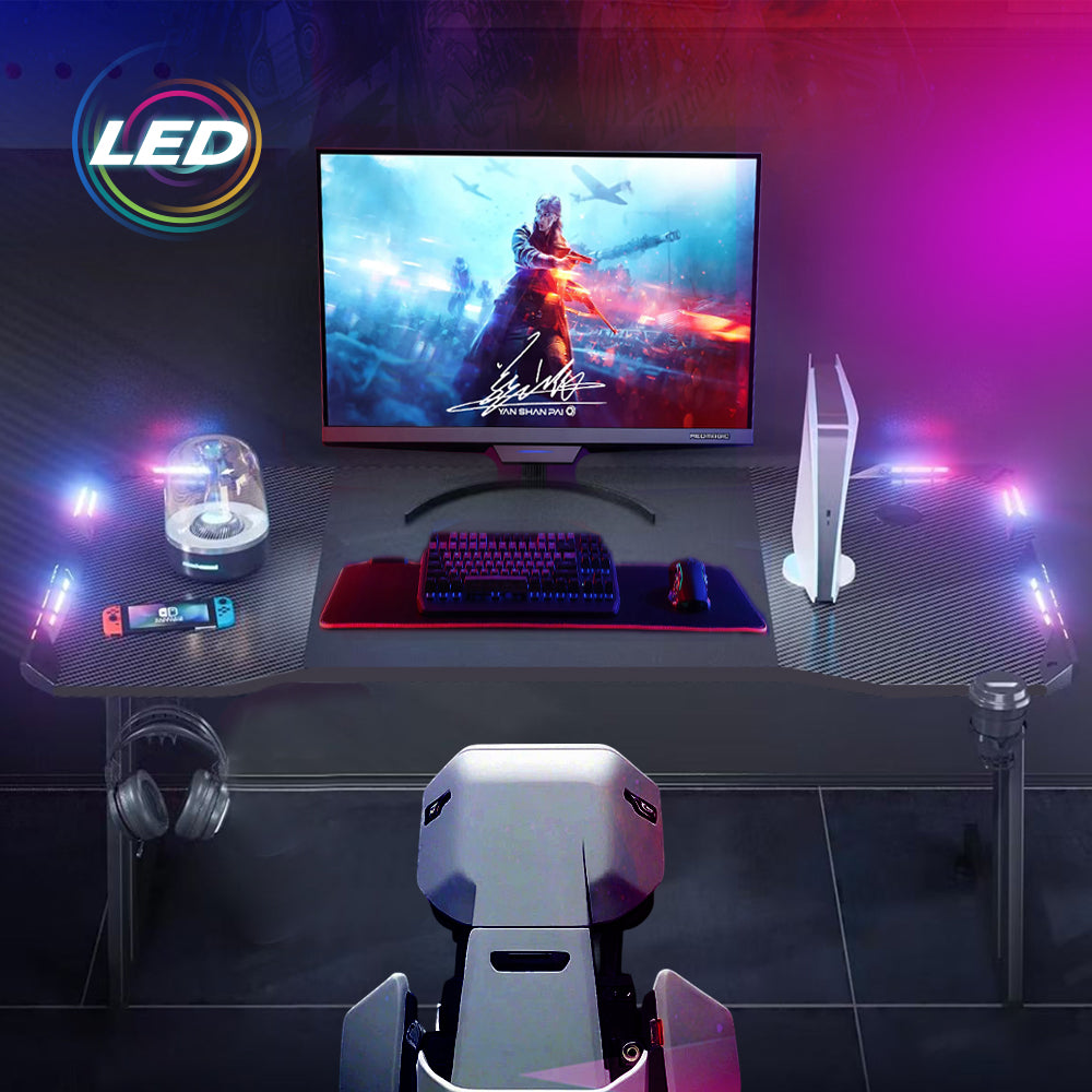 ALSTON 120cm Large Gaming Desk Computer Desk Z-Frame Racer Table with RGB Lights Cup Holder and Headphone Hook for Home Office Gaming Setup 120x60x73cm