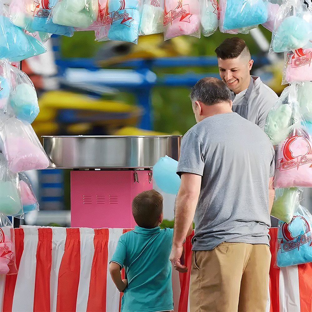 Alston 1000W Commercial Electric Cotton Candy Machine Sugar Fairy Floss Maker For Family Party with Stainless Steel Bowl Storage Drawer Pink Color