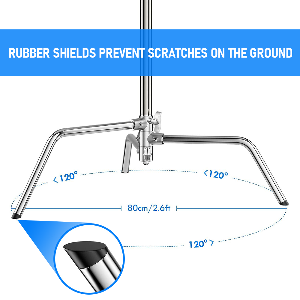 Alston 3.3m Heavy-Duty Stainless Steel C-Stand with Boom Arm Grip Head Adjustable Light Stand for Photograph Studio Reflectors Softbox Moonlight with Sandbag
