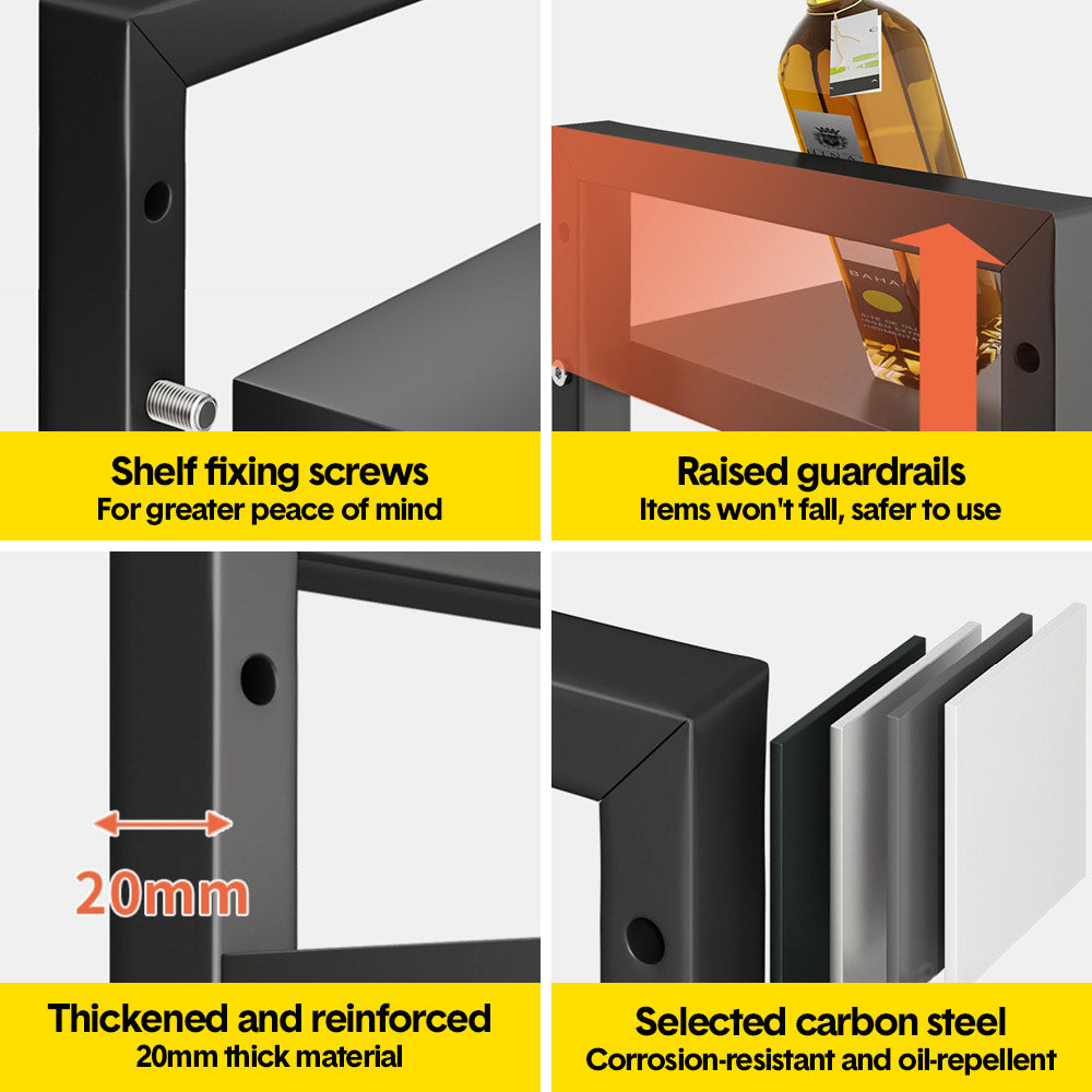 3-Tier Microwave Stand Oven Rack Height Adjustable and Extendable Stainless Steel Kitchen Storage Shelf With 6 Hook Over the Kitchen Counter Max Load 75Kgs