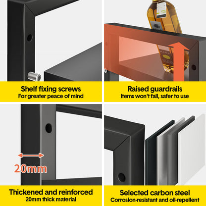 3-Tier Microwave Stand Oven Rack Height Adjustable and Extendable Stainless Steel Kitchen Storage Shelf With 6 Hook Over the Kitchen Counter Max Load 75Kgs