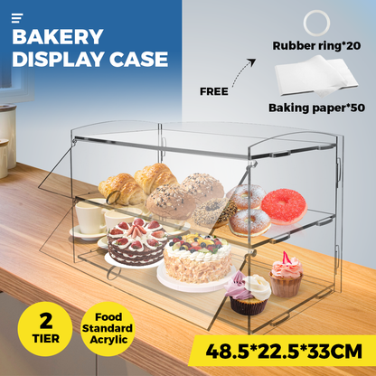 Alston 2-Tier Bakery Display Case Cabinet Pastry Acrylic Cupcake Donuts Cake Pastry Clear Display Cabinet Shelf Transparent Showcase 225x485x330mm