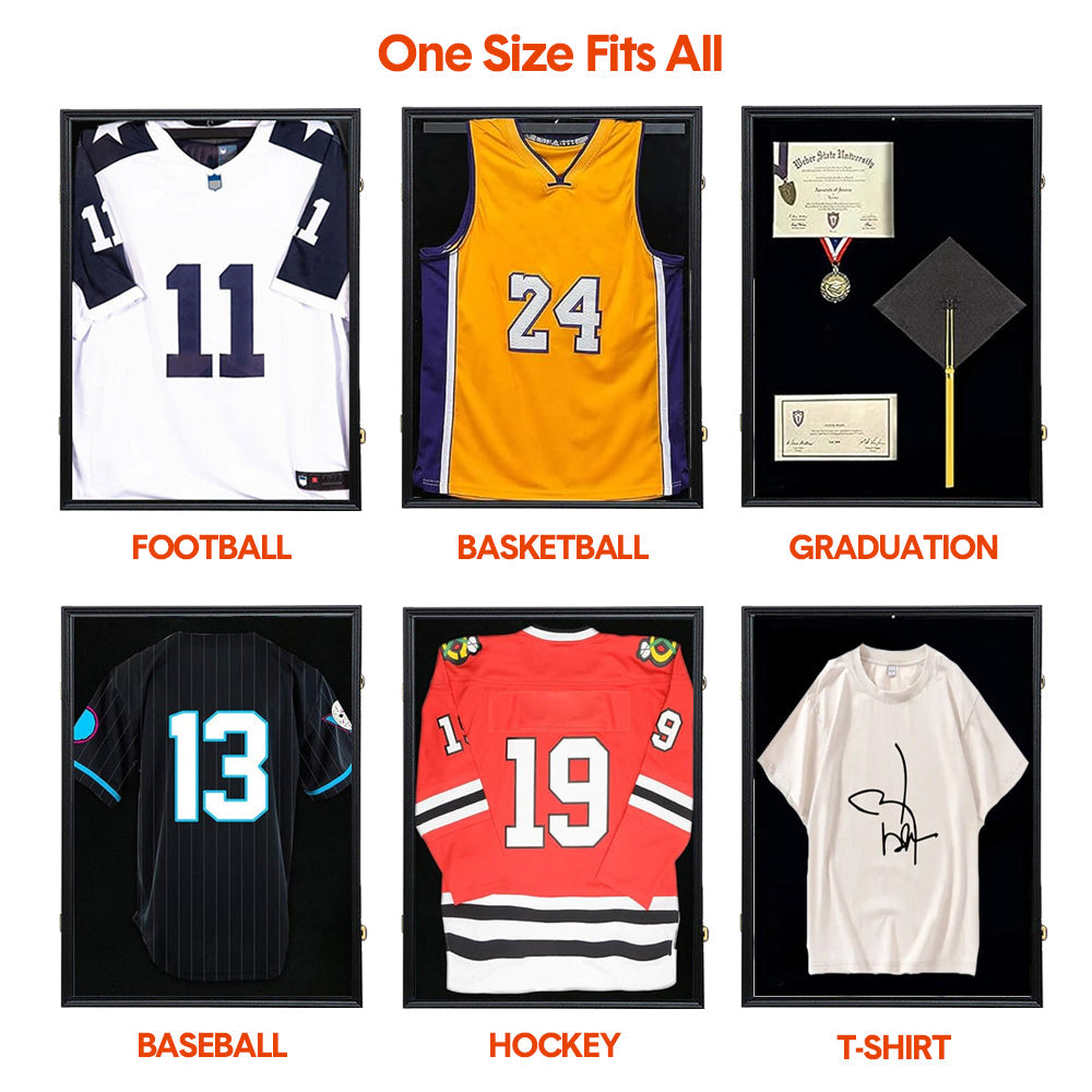 Large Jersey Display Frame Clear Jersey Showcase Box Wall Mounted Lockable Cabinet with 98% UV Protection Acrylic and Hanger for Sports Shirts 90x70cm