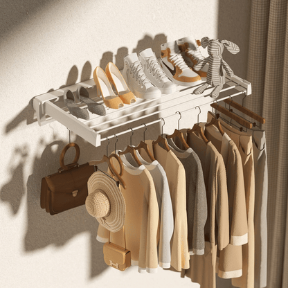 Alston Wall Mounted Drying Rack Clothes Airer Space Saver Folding Dryer Bearing Capacity 12KG Foldable Rail With Hooks Indoor Outdoor Balcony Laundry White