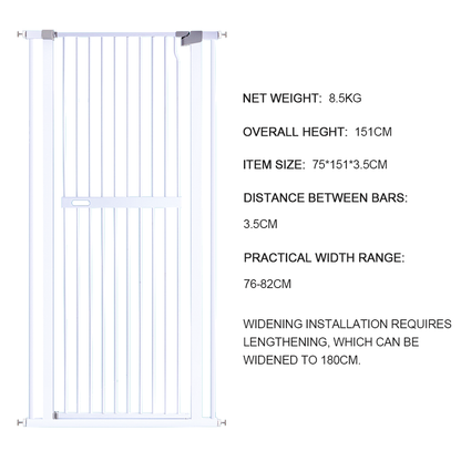 Alston Extra Tall 150cm Baby Pet Security Gate Safety Gate Easy Fit Fence Two Way Opening No Drill Needed Extension Part Width of 10.5/21/32cm Option