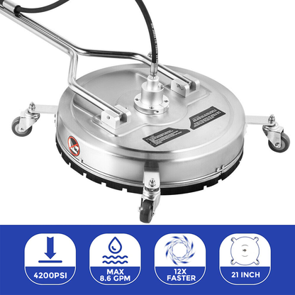 Alston 21'' High-Pressure Surface Cleaner Max 8.6GPM 4200PSI Stainless Steel Cleaner with 4 Wheels For Concrete Driveway Patio Floor Sidewalks Decks