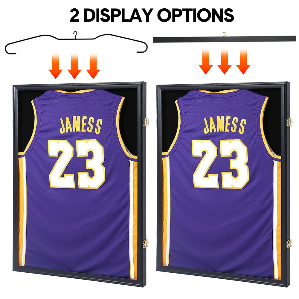 Large Jersey Display Frame Clear Jersey Showcase Box Wall Mounted Lockable Cabinet with 98% UV Protection Acrylic and Hanger for Sports Shirts 90x70cm