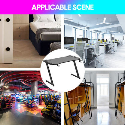 ALSTON 120cm Large Gaming Desk Computer Desk Z-Frame Racer Table with RGB Lights Cup Holder and Headphone Hook for Home Office Gaming Setup 120x60x73cm