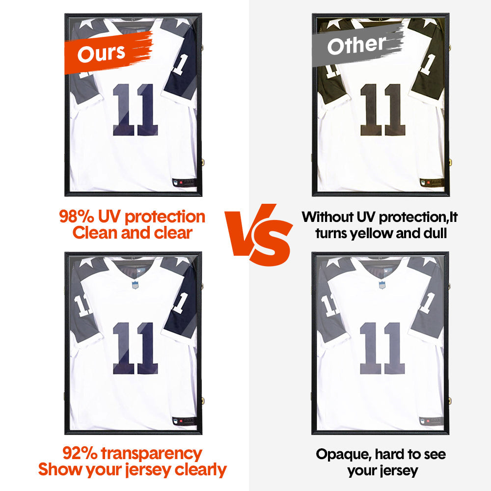 Large Jersey Display Frame Clear Jersey Showcase Box Wall Mounted Lockable Cabinet with 98% UV Protection Acrylic and Hanger for Sports Shirts 90x70cm