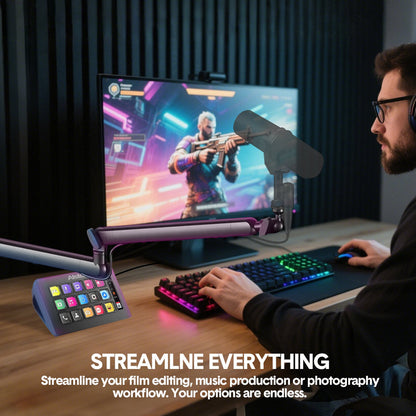 Studio Controller Keyboard Stream Controller Customizable Deck with 15 Shortcut Keys for Multi Applications Triggered in PC for Streaming Studio Work Game